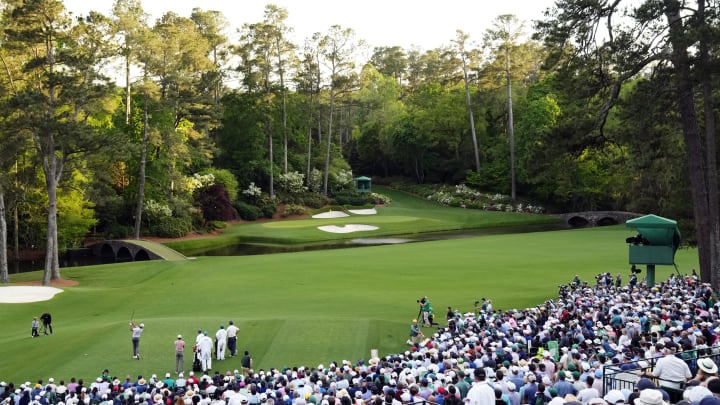 Apr 11, 2024; Augusta, Georgia, USA; Max Homa tees off on No. 12 during the first round of the