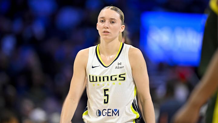 May 19, 2025; Arlington, Texas, USA; Dallas Wings guard Paige Bueckers (5) in action during the game between the Dallas Wings and the Seattle Storm at College Park Center. Mandatory Credit: Jerome Miron-Imagn Images May 19, 2025; Arlington, Texas, USA; Dallas Wings guard Paige Bueckers (5) in action during the game between the Dallas Wings and the Seattle Storm at College Park Center. Mandatory Credit: Jerome Miron-Imagn Images