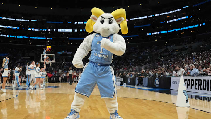 Mar 28, 2024; Los Angeles, CA, USA; The North Carolina Tar Heels mascot Rameses during the semifinals of the West Regional of the 2024 NCAA Tournament at Crypto.com Arena. Mandatory Credit: Kirby Lee-Imagn Images Mar 28, 2024; Los Angeles, CA, USA; The North Carolina Tar Heels mascot Rameses during the semifinals of the West Regional of the 2024 NCAA Tournament at Crypto.com Arena. Mandatory Credit: Kirby Lee-Imagn Images