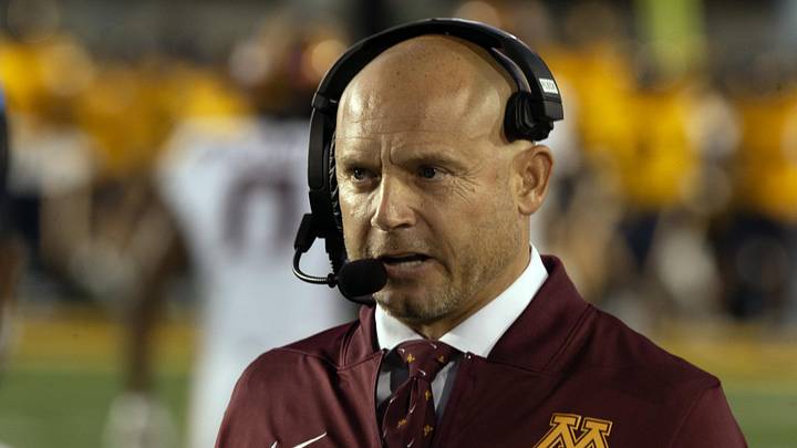 Sep 13, 2025; Berkeley, California, USA; Minnesota Golden Gophers head coach P.J. Fleck prepares for a game against the California Golden Bears at California Memorial Stadium. Mandatory Credit: D. Ross Cameron-Imagn Images Sep 13, 2025; Berkeley, California, USA; Minnesota Golden Gophers head coach P.J. Fleck prepares for a game against the California Golden Bears at California Memorial Stadium. Mandatory Credit: D. Ross Cameron-Imagn Images