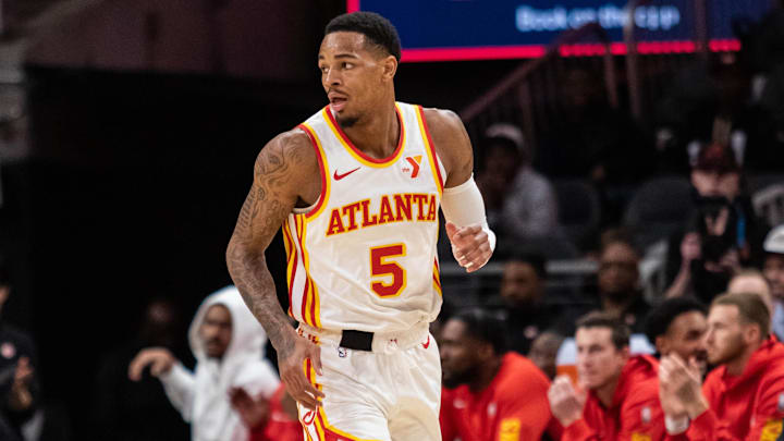 Atlanta Hawks guard Dejounte Murray (5) runs down the court.