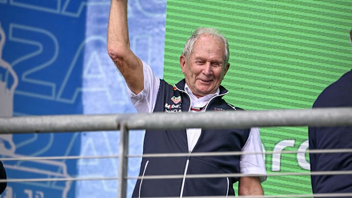 Oct 23, 2022; Austin, Texas, USA; Helmut Marko of Red Bull Racing Team holds up the World