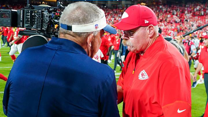 Sep 14, 2026; Kansas City, Missouri, USA; Denver Broncos head coach Sean Payton greets Kansas City Chiefs head coach Andy Reid on field after the game at GEHA Field at Arrowhead Stadium. Mandatory Credit: Denny Medley-Imagn Images Sep 14, 2026; Kansas City, Missouri, USA; Denver Broncos head coach Sean Payton greets Kansas City Chiefs head coach Andy Reid on field after the game at GEHA Field at Arrowhead Stadium. Mandatory Credit: Denny Medley-Imagn Images