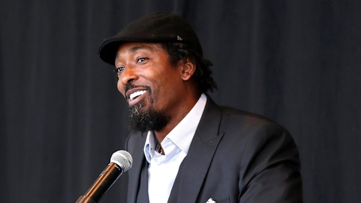Al Harris talks before his induction into the Green Bay Packers Hall of Fame on Sept. 2, 2021, at Lambeau Field in Green Bay, Wisconsin.

Gpg Packershof Al Harris