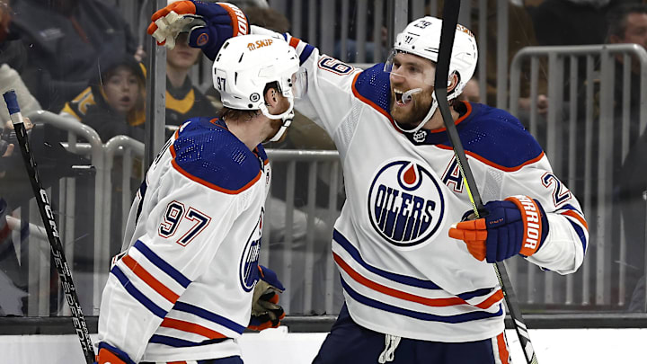 Edmonton Oilers Leon Draisaitl (29) and Connor McDavid (97)