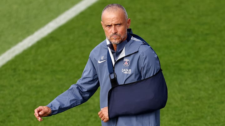 Luis Enrique à l'entrainement du PSG ce matin, veille d'Atalanta