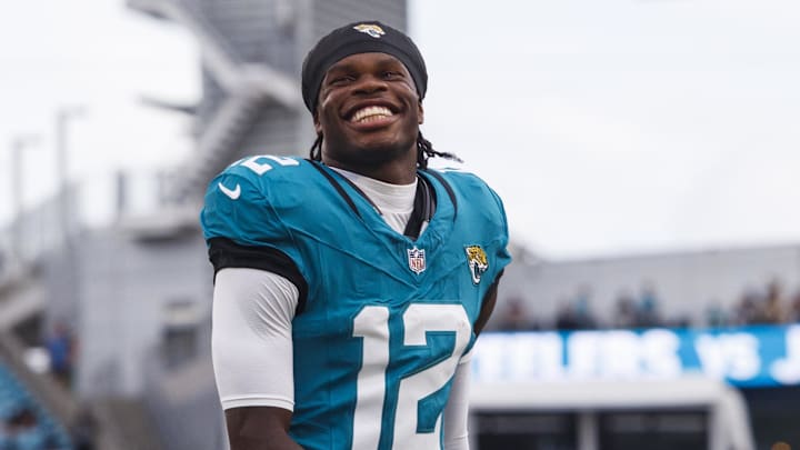 Jacksonville Jaguars wide receiver Travis Hunter (12) before the game against the Pittsburgh Steelers at EverBank Stadium. Jacksonville Jaguars wide receiver Travis Hunter (12) before the game against the Pittsburgh Steelers at EverBank Stadium.