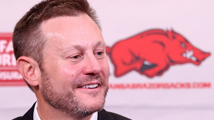 Arkansas Razorbacks coach Ryan Silverfield during his introductory press conference at Frank Broyles Center in Fayetteville, Ark.