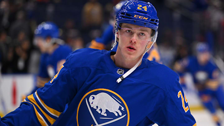 Jacob Bernard-Docker during a contest between the Ottawa Senators and Buffalo Sabres.