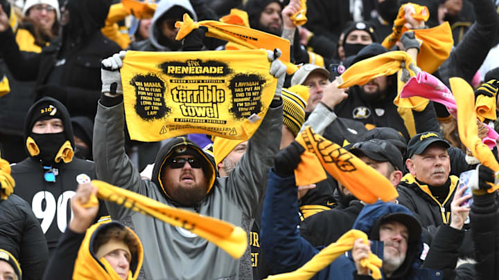 Nov 13, 2022; Pittsburgh, Pennsylvania, USA;  Fans wave their Terrible Towels.