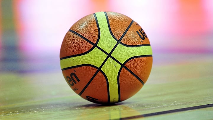 General view of FIBA basketball during a stoppage General view of FIBA basketball during a stoppage
