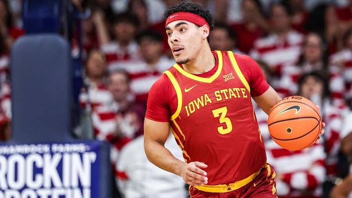 Mar 2, 2026; Tucson, Arizona, USA; Iowa State Cyclones guard Tamin Lipsey (3) dribbles the ball during the first half of the game against the Arizona Wildcats at McKale Memorial Center. Mar 2, 2026; Tucson, Arizona, USA; Iowa State Cyclones guard Tamin Lipsey (3) dribbles the ball during the first half of the game against the Arizona Wildcats at McKale Memorial Center.