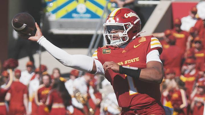 Iowa State quarterback Jaylen Raynor (1) passes the ball against West Virginia during the third quarter of a Big 12 Conference football game on Oct. 3, 2026, at Jack Trice Stadium in Ames, Iowa. Iowa State quarterback Jaylen Raynor (1) passes the ball against West Virginia during the third quarter of a Big 12 Conference football game on Oct. 3, 2026, at Jack Trice Stadium in Ames, Iowa.