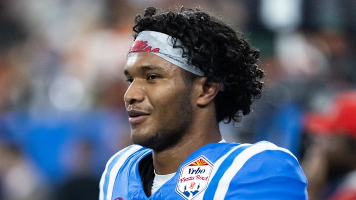 Ole Miss Rebels quarterback Austin Simmons against the Miami Hurricanes during the 2026 Fiesta Bowl and semifinal game of the College Football Playoff at State Farm Stadium. Ole Miss Rebels quarterback Austin Simmons against the Miami Hurricanes during the 2026 Fiesta Bowl and semifinal game of the College Football Playoff at State Farm Stadium.