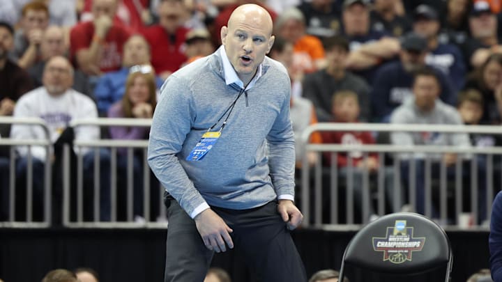 Penn State wrestling coach Cael Sanderson leads the Nittany Lions at the 2024 NCAA Wrestling Championships. Penn State wrestling coach Cael Sanderson leads the Nittany Lions at the 2024 NCAA Wrestling Championships.