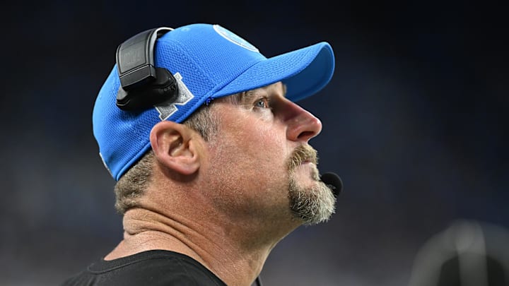 Nov 28, 2024; Detroit Lions head coach Dan Campbell looks at the scoreboard during their game against the Chicago Bears.
