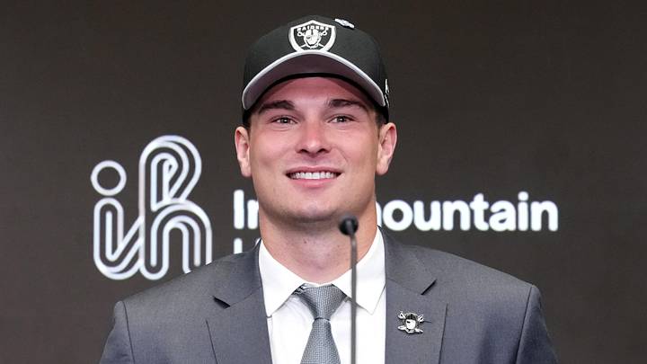 Apr 24, 2026; Henderson, NV, USA; Las Vegas Raiders quarterback Fernando Mendoza speaks at introductory press conference at Intermountain Health Performance Center after being selected as the No. 1 pick in the 2026 NFL Draft. Mandatory Credit: Kirby Lee-Imagn Images Apr 24, 2026; Henderson, NV, USA; Las Vegas Raiders quarterback Fernando Mendoza speaks at introductory press conference at Intermountain Health Performance Center after being selected as the No. 1 pick in the 2026 NFL Draft. Mandatory Credit: Kirby Lee-Imagn Images
