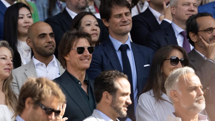 Jul 13, 2024; London, United Kingdom; Actor, Tom Cruise in attendance for the Barbora Krejcikova of the Czech Republic and Jasmine Paolini of Italy (both not shown) women’s singles final on day 13 at All England Lawn Tennis and Croquet Club. Mandatory Credit: Susan Mullane-USA TODAY Sports