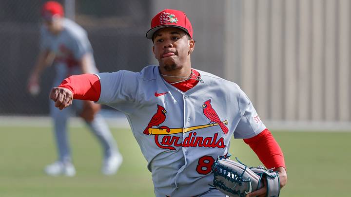 Feb 16, 2026; Jupiter, FL, USA;  St. Louis Cardinals pitcher Jurrangelo Cijntje throws the ball during spring training workouts at Roger Dean Stadium. Mandatory Credit: Reinhold Matay-Imagn Images