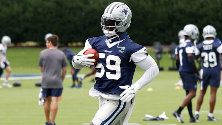 Dallas Cowboys LB Kenneth Murray Jr. goes through a drill during practice at the Ford Center at the Star Training Facility.