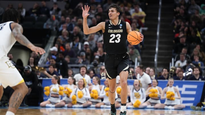 Colorado Buffaloes forward Tristan da Silva (23) sets the offense during the second half against the Marquette Golden Eagles at Gainbridge FieldHouse. 