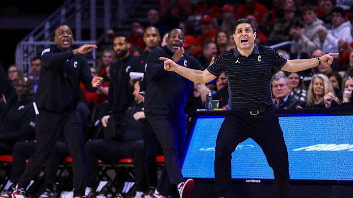 Jan 28, 2026; Cincinnati, Ohio, USA; Cincinnati Bearcats head coach Wes Miller yells to his team in the second half against the Baylor Bears at Fifth Third Arena. Mandatory Credit: Katie Stratman-Imagn Images