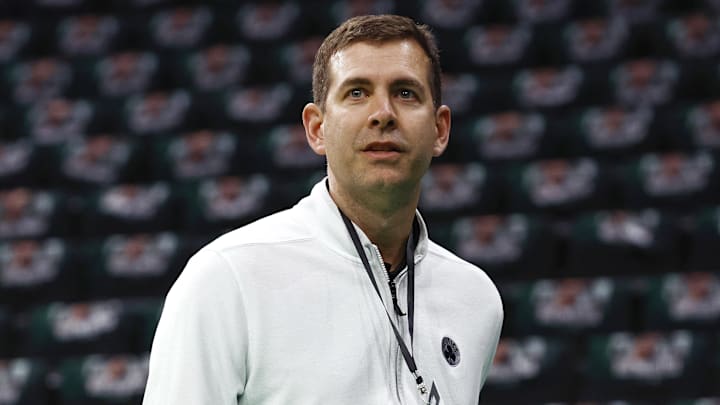 Feb 28, 2025; Boston, Massachusetts, USA; Boston Celtics president of basketball operations Brad Stevens before their game against the Cleveland Cavaliers at TD Garden. Mandatory Credit: Winslow Townson-Imagn Images