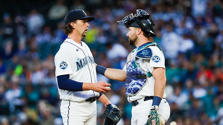 Sep 22, 2026; Seattle, Washington, USA; Seattle Mariners starting pitcher Logan Gilbert (36) and catcher Cal Raleigh (29) talk during a first inning mound visit against the Houston Astros at T-Mobile Park. Mandatory Credit: Joe Nicholson-Imagn Images Sep 22, 2026; Seattle, Washington, USA; Seattle Mariners starting pitcher Logan Gilbert (36) and catcher Cal Raleigh (29) talk during a first inning mound visit against the Houston Astros at T-Mobile Park. Mandatory Credit: Joe Nicholson-Imagn Images