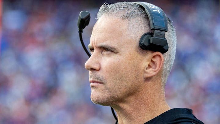 Nov 29, 2025; Gainesville, Florida, USA; Florida State Seminoles head coach Mike Norvell walks the sidelines during the first quarter against the Florida Gators at Ben Hill Griffin Stadium. Mandatory Credit: Bob Kupbens-Imagn Images