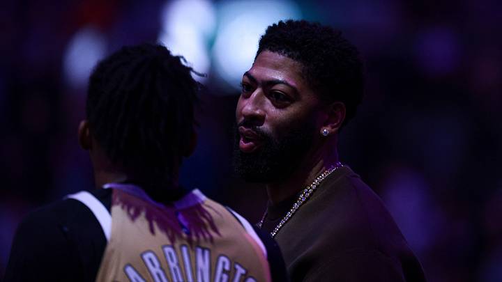 Apr 5, 2026; Brooklyn, New York, USA; Washington Wizards forward Anthony Davis (23) talks with Bub Carrington during a time out in the second half against the Brooklyn Nets at Barclays Center. Mandatory Credit: Vincent Carchietta-Imagn Images Apr 5, 2026; Brooklyn, New York, USA; Washington Wizards forward Anthony Davis (23) talks with Bub Carrington during a time out in the second half against the Brooklyn Nets at Barclays Center. Mandatory Credit: Vincent Carchietta-Imagn Images