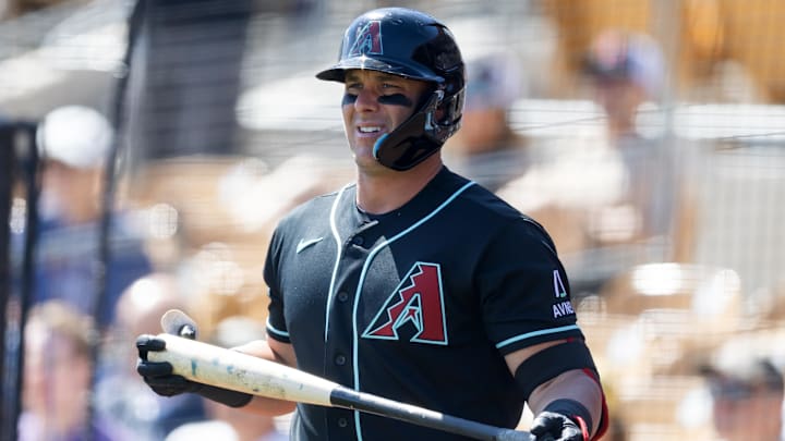 Mar 10, 2026; Phoenix, Arizona, USA; Arizona Diamondbacks catcher James McCann against the Los Angeles Dodgers during a spring training game at Camelback Ranch-Glendale. Mandatory Credit: Mark J. Rebilas-Imagn Images Mar 10, 2026; Phoenix, Arizona, USA; Arizona Diamondbacks catcher James McCann against the Los Angeles Dodgers during a spring training game at Camelback Ranch-Glendale. Mandatory Credit: Mark J. Rebilas-Imagn Images