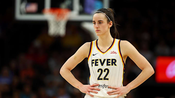 Indiana Fever guard Caitlin Clark (22) looks on during the first half of the game against the Phoenix Mercury at Footprint Center.