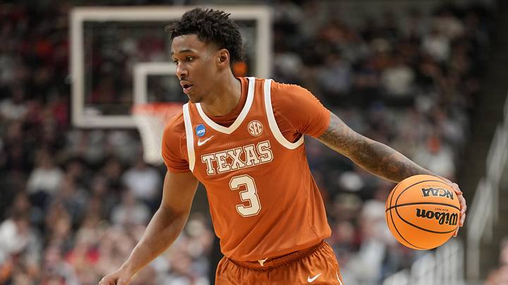 Mar 26, 2026; San Jose, CA, USA; Texas Longhorns forward Dailyn Swain (3) dribbles the ball against the Purdue Boilermakers in the second half during a Sweet Sixteen game of the West Regional of the men's 2026 NCAA Tournament at SAP Center.