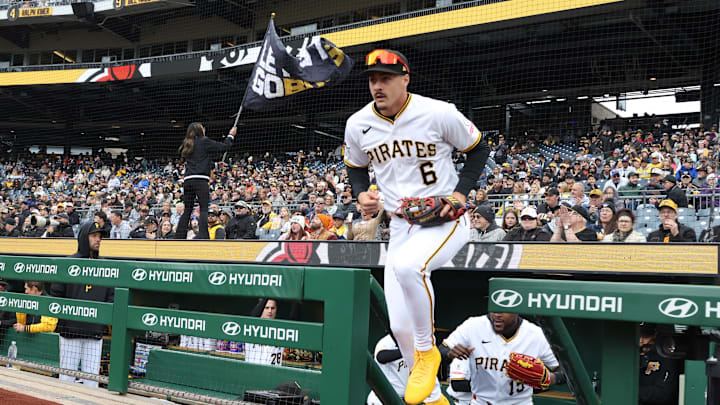Apr 5, 2026; Pittsburgh, Pennsylvania, USA; Pittsburgh Pirates shortstop Konnor Griffin (6) takes the field for the first inning against the Baltimore Orioles at PNC Park. Mandatory Credit: Charles LeClaire-Imagn Images