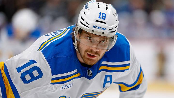 Apr 5, 2026; Denver, Colorado, USA; St. Louis Blues center Robert Thomas (18) in the third period against the Colorado Avalanche at Ball Arena. Mandatory Credit: Isaiah J. Downing-Imagn Images