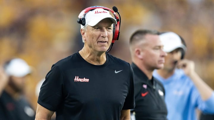 Houston Cougars head coach Willie Fritz against the Arizona State Sun Devils at Mountain America Stadium.