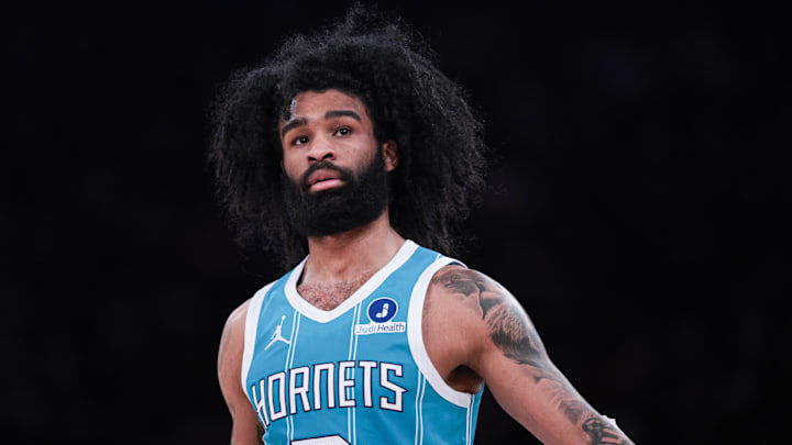 Charlotte Hornets guard Coby White (3) in action against the New York Knicks 