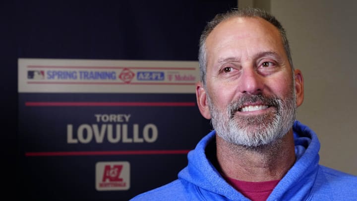 Torey Lovullo, Diamondbacks manager, speaks to the media during Cactus League media day at the Arizona Biltmore on Feb. 18, 2025, in Phoenix.