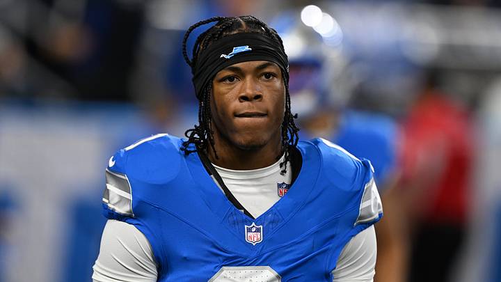Detroit Lions running back Jahmyr Gibbs (0) looks on