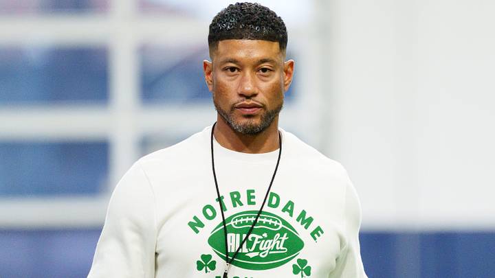 Head coach Marcus Freeman during a Notre Dame football practice at Irish Athletic Center on Saturday, April 18, 2026, in South Bend. Head coach Marcus Freeman during a Notre Dame football practice at Irish Athletic Center on Saturday, April 18, 2026, in South Bend.