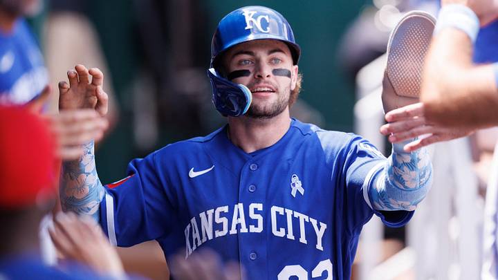 Jun 21, 2026; Kansas City, Missouri, USA; Kansas City Royals catcher Carter Jensen (22) celebrates in the dugout after scoring during the fourth inning against the St. Louis Cardinals at Kauffman Stadium. Mandatory Credit: William Purnell-Imagn Images Jun 21, 2026; Kansas City, Missouri, USA; Kansas City Royals catcher Carter Jensen (22) celebrates in the dugout after scoring during the fourth inning against the St. Louis Cardinals at Kauffman Stadium. Mandatory Credit: William Purnell-Imagn Images