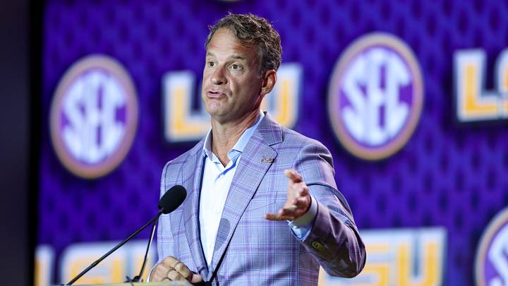 LSU Tigers head coach Lane Kiffin speaks to the press during SEC Football Kickoff Media Day at the Tampa Marriott. LSU Tigers head coach Lane Kiffin speaks to the press during SEC Football Kickoff Media Day at the Tampa Marriott.