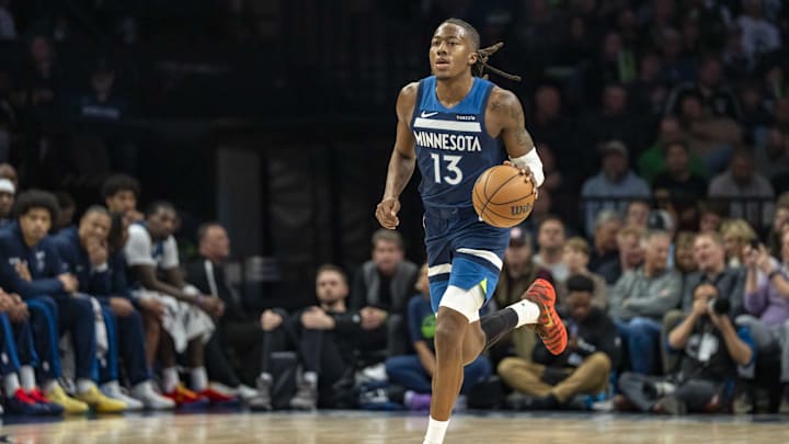 Feb 11, 2026; Minneapolis, Minnesota, USA; Minnesota Timberwolves guard Ayo Dosunmu (13) dribbles the ball against the Portland Trail Blazers in the second half at Target Center. Mandatory Credit: Jesse Johnson-Imagn Images Feb 11, 2026; Minneapolis, Minnesota, USA; Minnesota Timberwolves guard Ayo Dosunmu (13) dribbles the ball against the Portland Trail Blazers in the second half at Target Center. Mandatory Credit: Jesse Johnson-Imagn Images