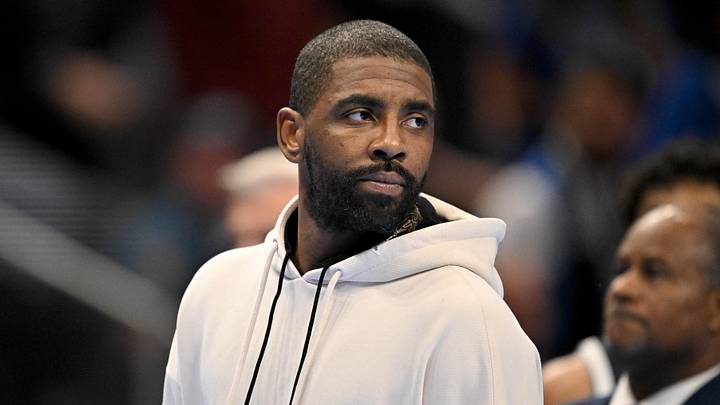 Nov 14, 2025; Dallas, Texas, USA; Dallas Mavericks guard Kyrie Irving looks on during the second half against the LA Clippers in an NBA Cup game at the American Airlines Center. Mandatory Credit: Jerome Miron-Imagn Images