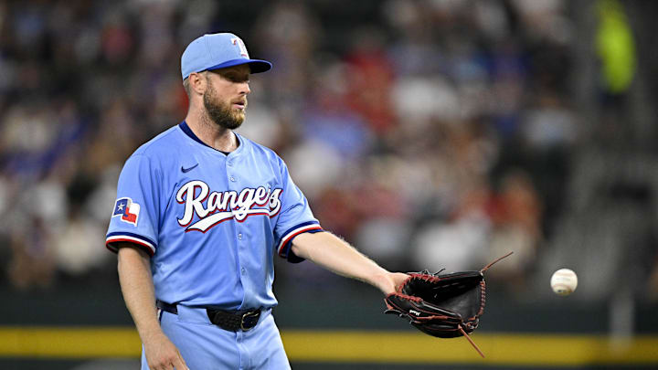 Sep 21, 2025; Arlington, Texas, USA; Texas Rangers starting pitcher Merrill Kelly (23) pitches against the Miami Marlins during the third inning at Globe Life Field. Mandatory Credit: Jerome Miron-Imagn Images Sep 21, 2025; Arlington, Texas, USA; Texas Rangers starting pitcher Merrill Kelly (23) pitches against the Miami Marlins during the third inning at Globe Life Field. Mandatory Credit: Jerome Miron-Imagn Images