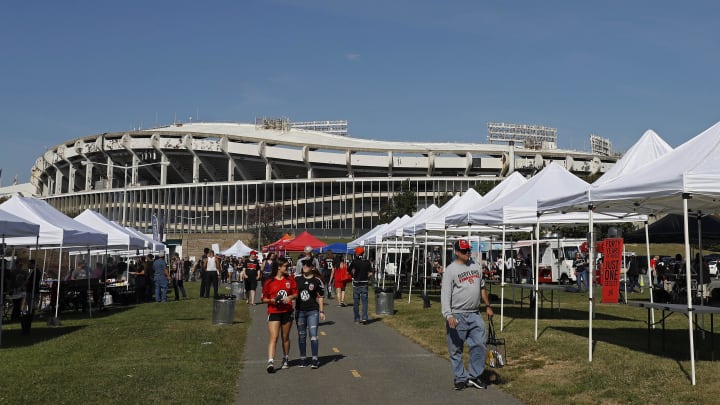 Oct 22, 2017; Washington, DC, USA; Fan tailgate outside Robert F. Kennedy Memorial Stadium prior to