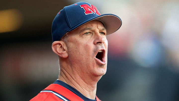 Ole Miss head coach Mike Bianco (5) shouts to his players during the Governor's Cup game against Mississippi State at Trustmark Park in Pearl, Miss., Tuesday, April 25, 2023.
Tcl Ole Miss Vs Msu Ole Miss head coach Mike Bianco (5) shouts to his players during the Governor's Cup game against Mississippi State at Trustmark Park in Pearl, Miss., Tuesday, April 25, 2023.
Tcl Ole Miss Vs Msu