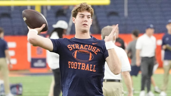 Syracuse Orange quarterback Steve Angeli (9) is now in a NIL partnership with Powerade. Syracuse Orange quarterback Steve Angeli (9) is now in a NIL partnership with Powerade.