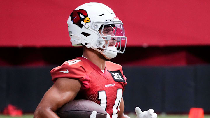 Jul 26, 2023; Glendale, AZ, USA; Arizona Cardinals wide receiver Michael Wilson (14) during training
