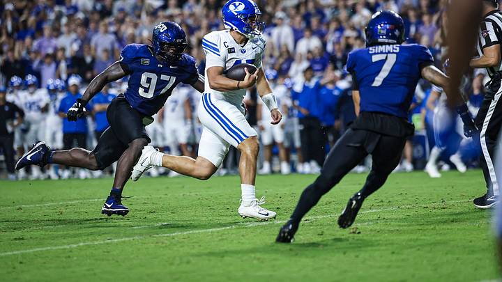 BYU QB Bear Bachmeier against TCU BYU QB Bear Bachmeier against TCU
